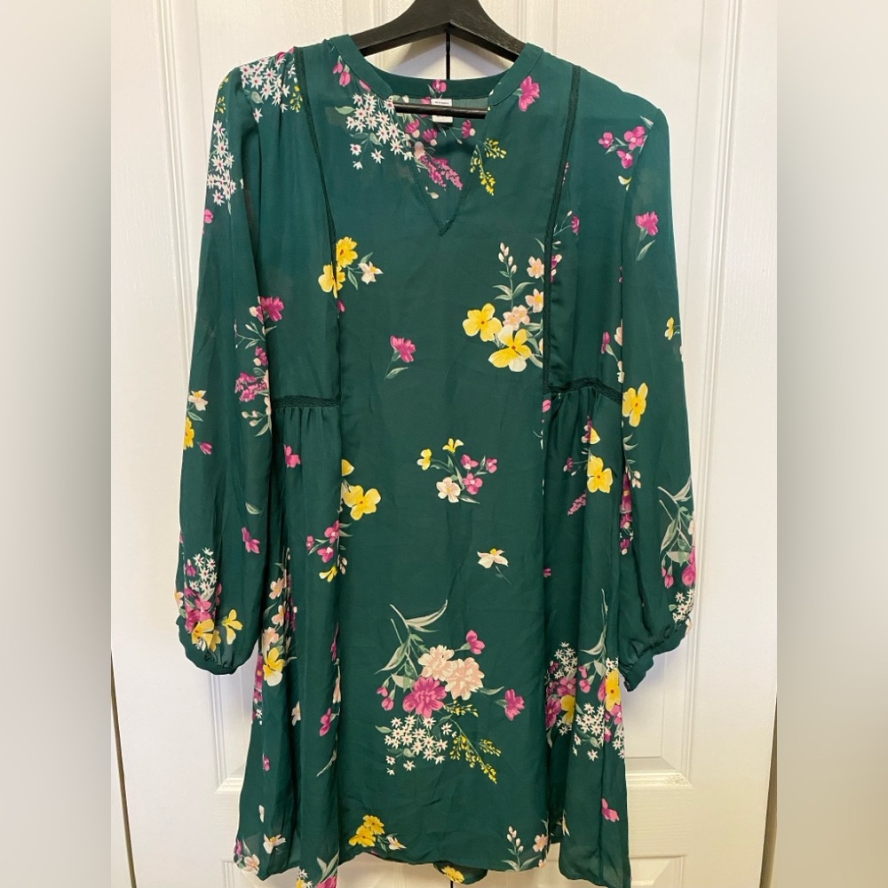 Old Navy Green Flora Midlength Sundress with Bishop Sleeves